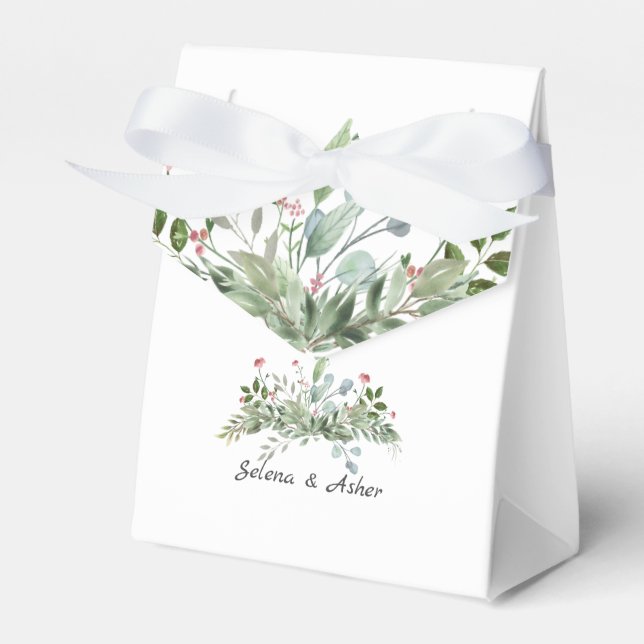 Greeny Wild Meadow Botanical Wedding Cake Favor Boxes (Front Side)