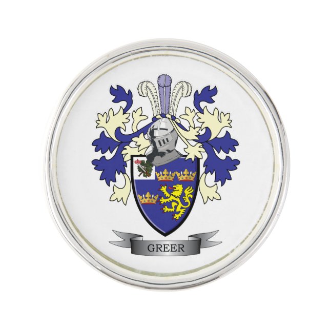 Greer Family Crest Coat of Arms Pin (Front)
