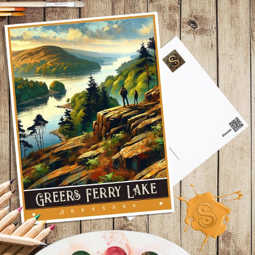 Greers Ferry Lake Arkansas  Vintage Painting Postcard