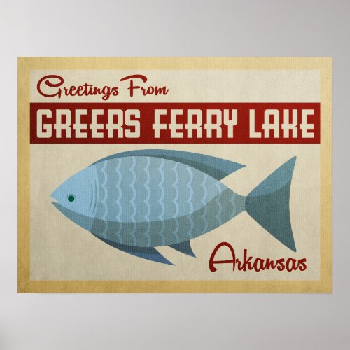 Greers Ferry Lake Fish Vintage Travel Poster