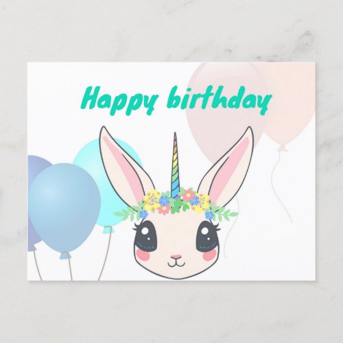 Greeting birthday postcard cute unicorn 