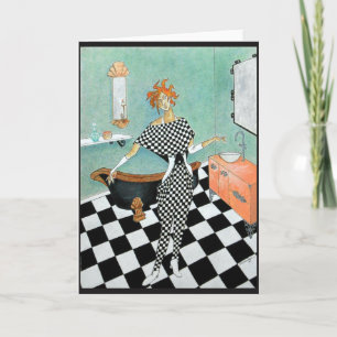 Greeting Card—Art Deco Woman in Bathroom Card