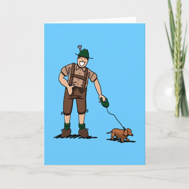 Greeting Card Bavarian Lederhosen Man Dachshund Do (Front)
