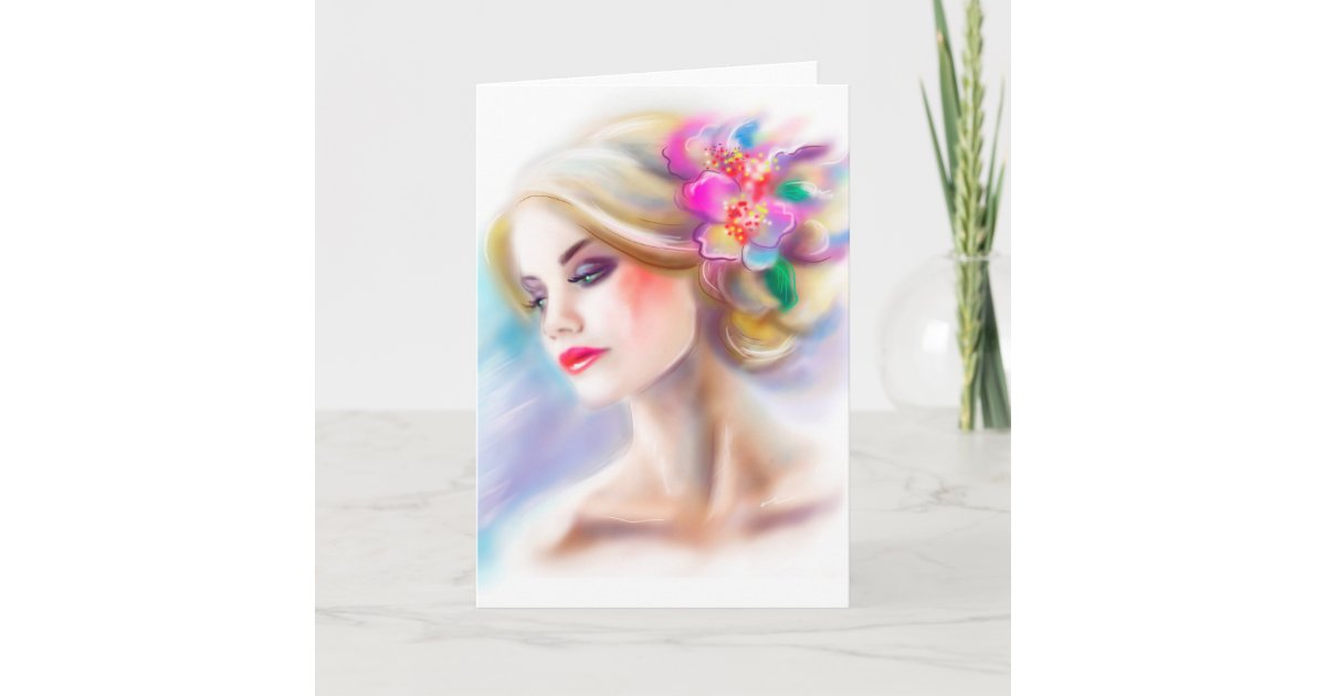 Greeting Card beautiful woman portrait | Zazzle.com