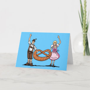 Greeting Card BEER FESTIVAL Couple Pretzel