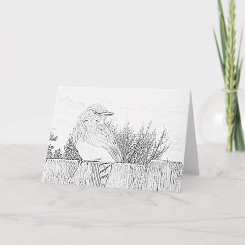 Greeting Card _ Bird on Fence to Color
