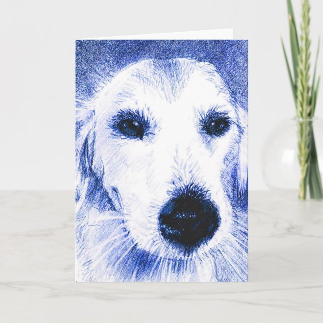 Greeting Card: Blue Dog Drawing Card (Front)