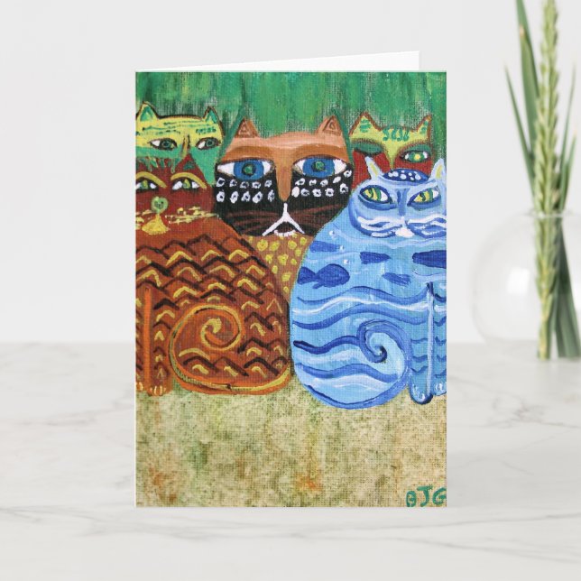 Greeting Card - Cat Folk Art (Front)