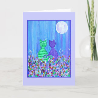 Greeting Card-Cat Tails in the Moonlight Card