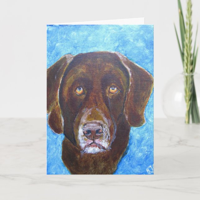 Greeting Card, Chocolate Lab Dog Art Card (Front)