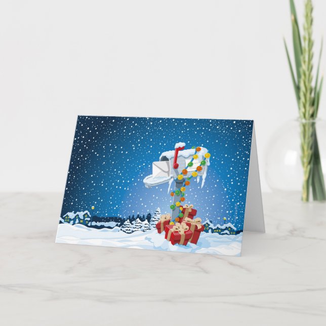 Greeting Card Christmas Mailbox Gift Boxes Snow (Front)