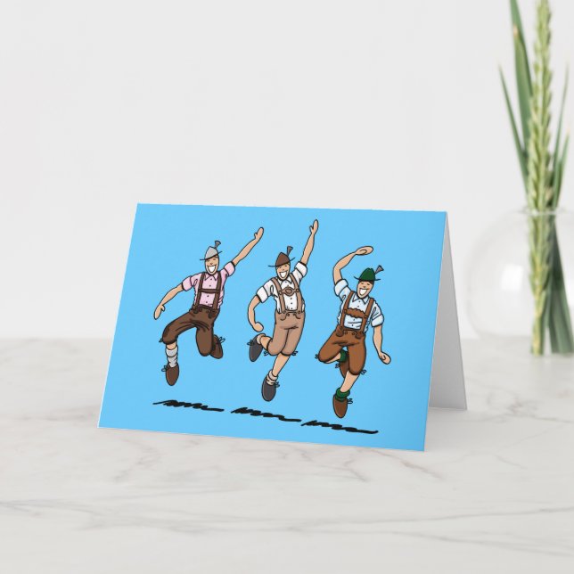 Greeting Card Dancing Bavarian Lederhosen Men (Front)
