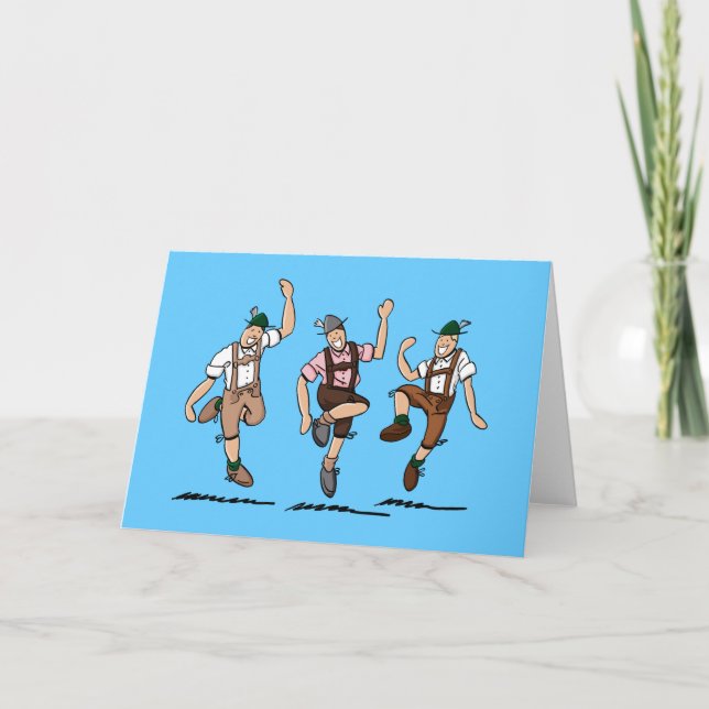 Greeting Card Dancing Bavarian Lederhosen Men (Front)