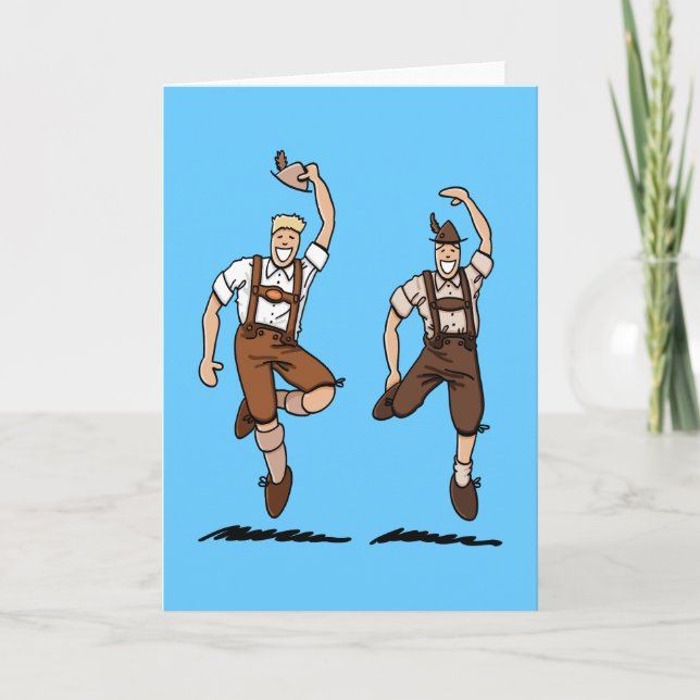 Greeting Card Dancing Bavarian Lederhosen Men (Front)