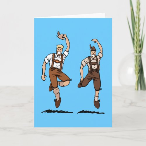 Greeting Card Dancing Bavarian Lederhosen Men