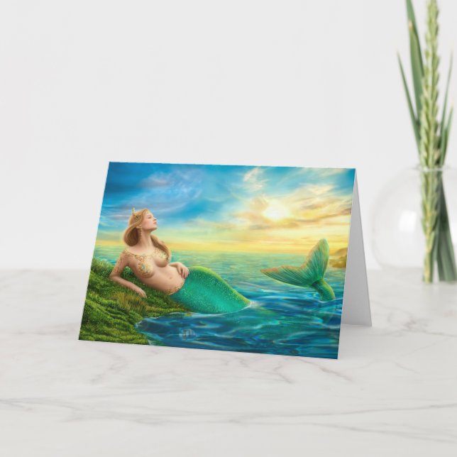 Greeting Card  fantasy mermaid at sunset (Front)
