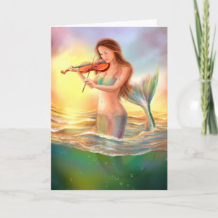 Greeting Card fantasy mermaid plays on violin