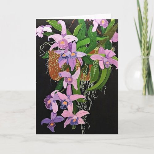 Greeting Card _ Hanging Basket of Lavender Orchids