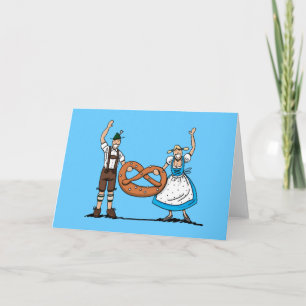 Greeting Card Happy BEER FESTIVAL Couple Pretzel