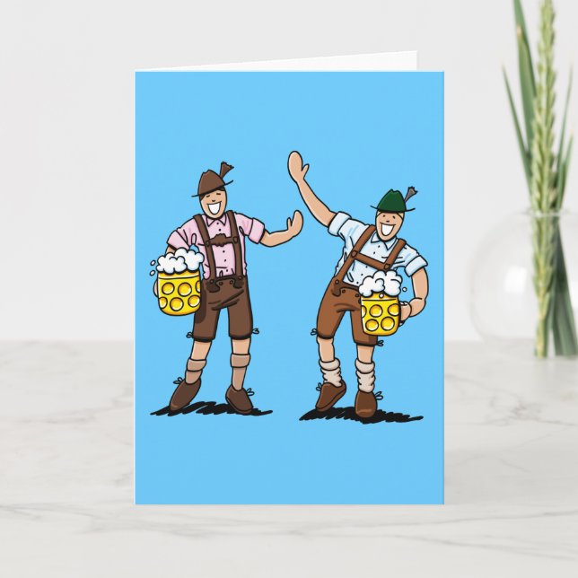 Greeting Card Happy Lederhosen Men Beer Stein (Front)
