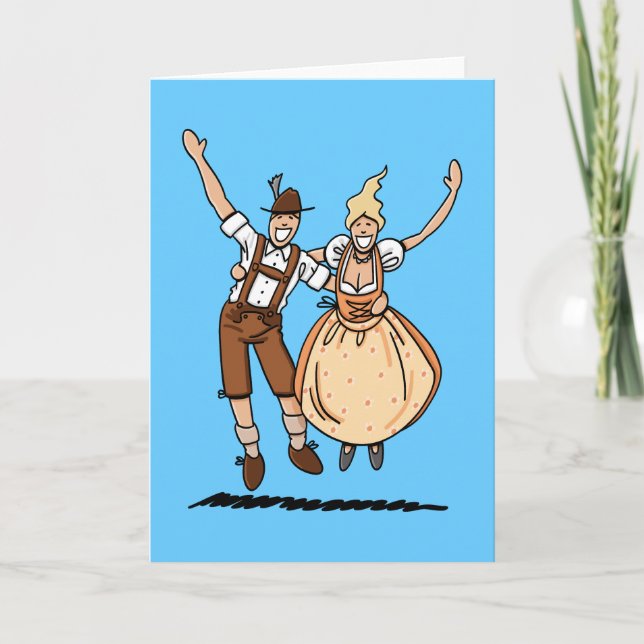 Greeting Card Jumping Oktoberfest Couple (Front)