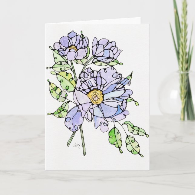Greeting Card - Lavender Peony Watercolor & Ink (Front)