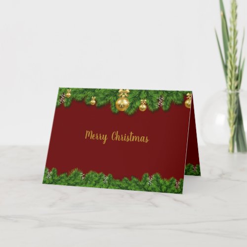 Greeting Card Merry Christmas Garland Red  Green