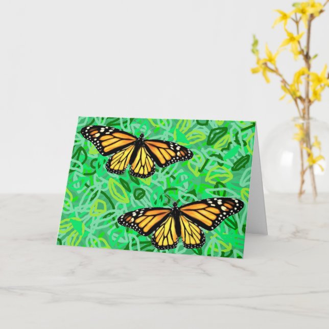 Greeting Card Monarchs/Abstract Leaves (Yellow Flower)