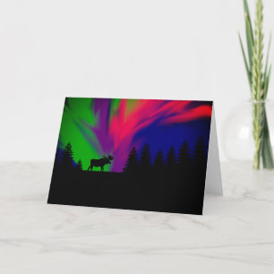 Greeting Card Northern Lights with Moose