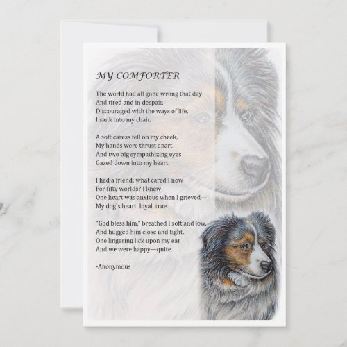 Greeting Card of Collie Dog Comforter Poetry