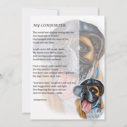 Greeting Card of Fun Boxer Dog Comforter Poem