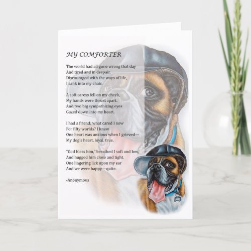 Greeting Card of Fun Boxer Dog Comforter Poem