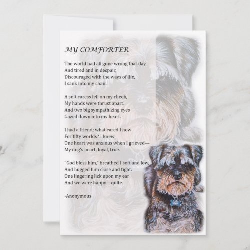 Greeting Card of Terrier Dog Comforter Poem