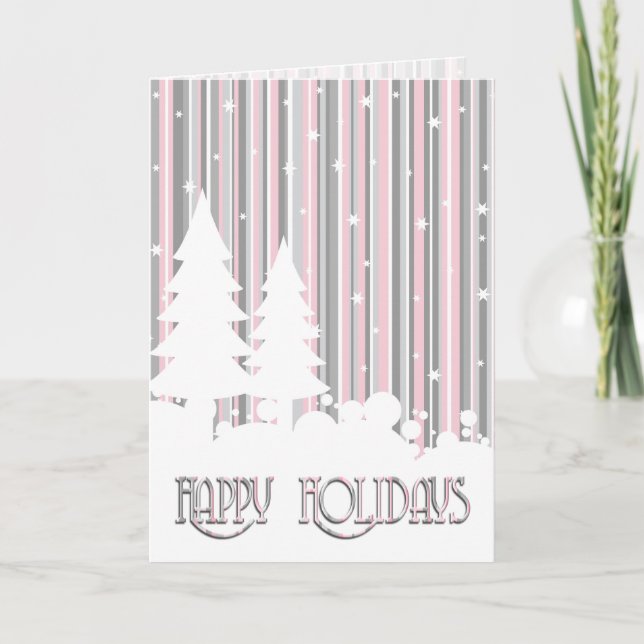 Greeting Card - Pink & Gray - Stars & Snow (Front)