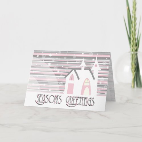 Greeting Card _ Pink  Gray Wintry Scene