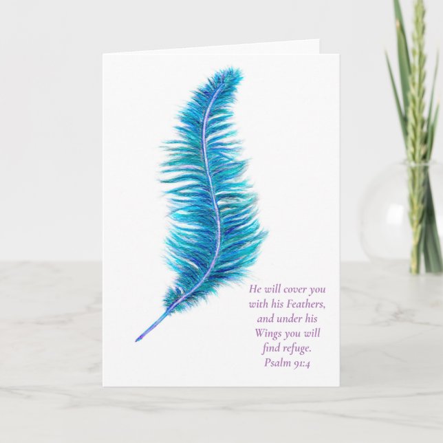 Greeting Card Psalm 94:1 Watercolor Feather  (Front)
