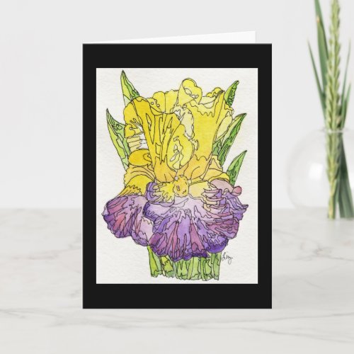 Greeting Card _ Purple  Yellow Iris Watercolor 