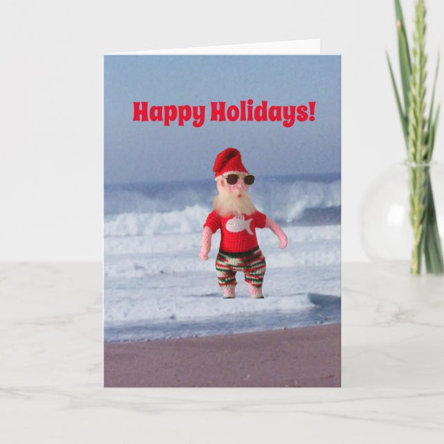 Greeting Card - Santa in the Surf (Front)