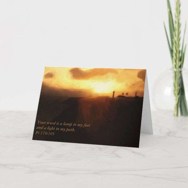 Greeting Card Scripture Lighthouse, Ocean & Sunset (Front)