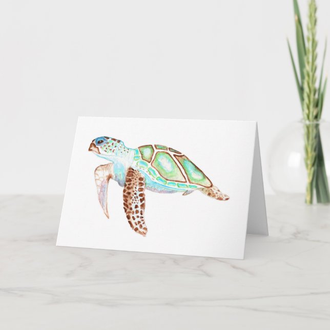 Greeting Card Sea Turtle brown flipper Watercolor  (Front)