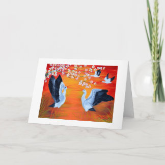 Greeting Card. Storks and Cherry Blossom Card