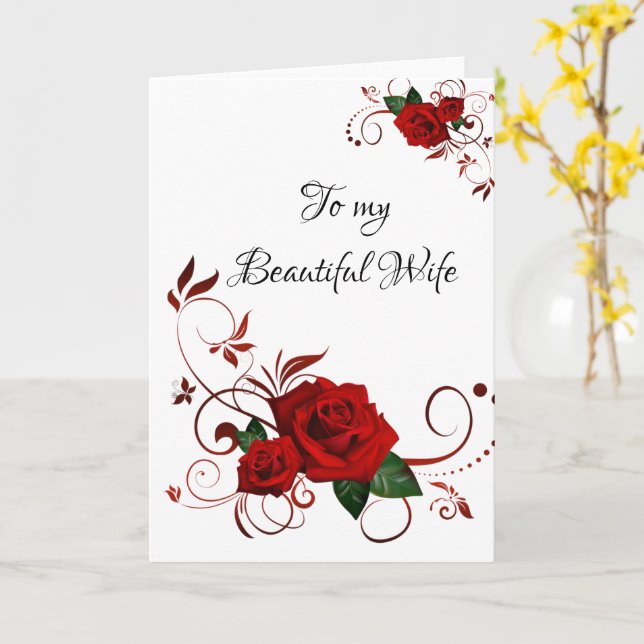Greeting Card To my Beautiful Wife  Red Rose (Yellow Flower)