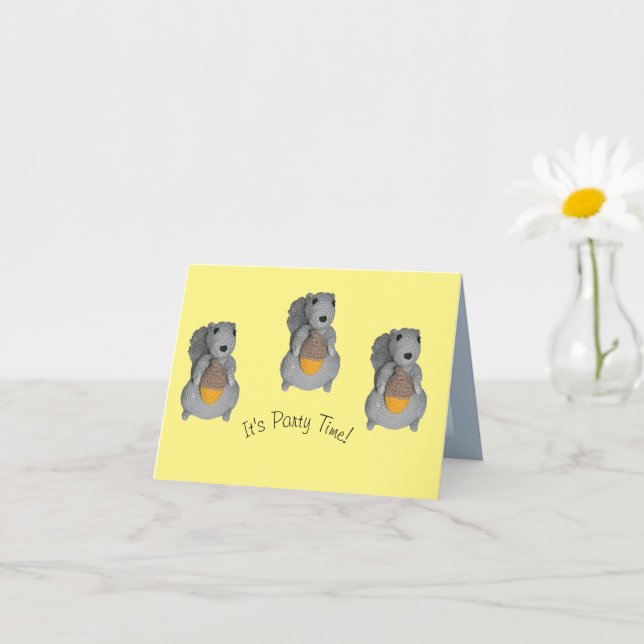 Greeting Card - Toy Squirrels with Acorns (Small Plant)