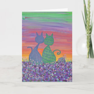 Greeting Card-Two Kitties in the Tulips Card