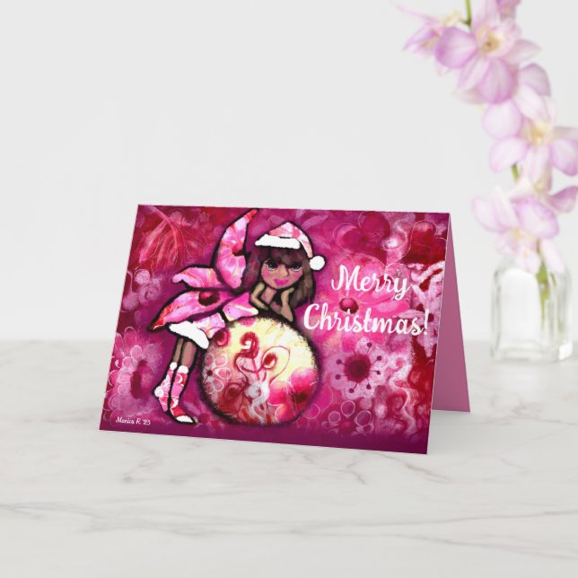 Greeting Card - Whimsical Merry Christmas Pixie (Orchid)
