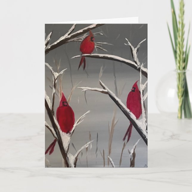 Greeting Card with Cardinals and Holiday Message (Front)
