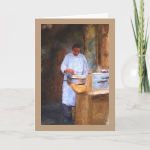 Greeting Card with Chef Making Crepes Painting