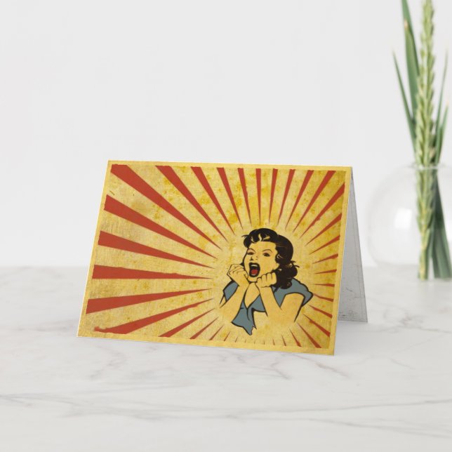 Greeting Card with Cool Vintage Girl Drawing (Front)