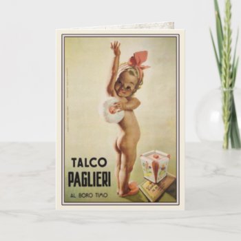 Greeting Card With Cute Baby On Vintage Ad Poster by cardland at Zazzle