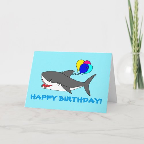 Greeting card with cute shark and baloons